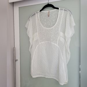 Free People White Sheer Lace Top Size XS Loose Relaxed Fit